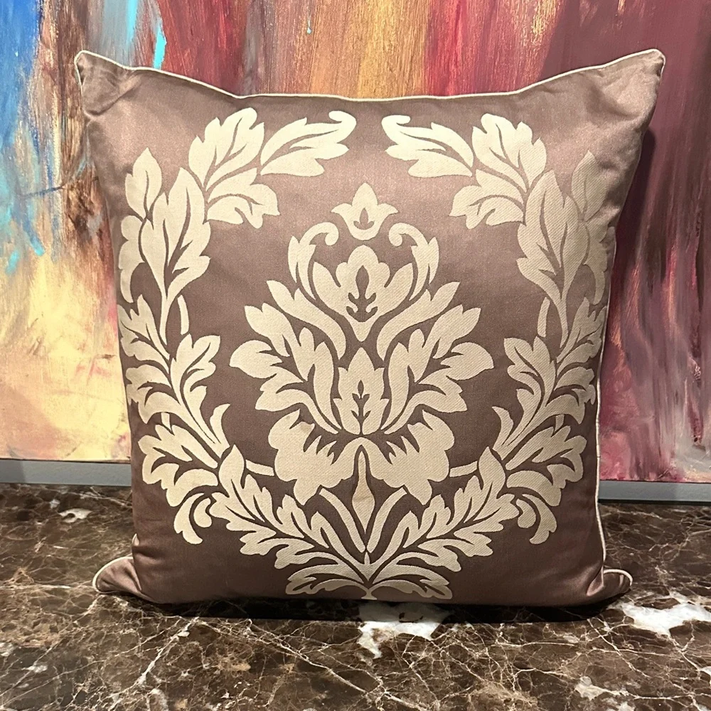 Restoration Hardware Brown and Cream Accent Down Pillow